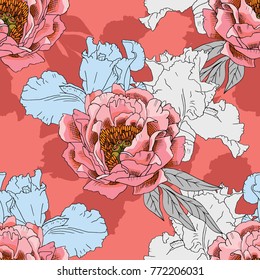 Abstract vector seamless pattern with flowers 1