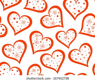Abstract vector seamless pattern with funny orange hearts. Endless texture. You can use any color of background