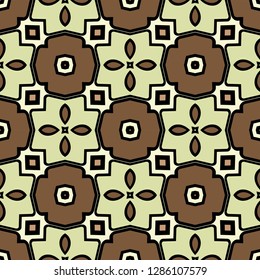 Abstract Vector Seamless Pattern With Abstract Geometric retro Style. Repeating Sample Figure And Line. For Modern Interiors Design, Wallpaper, Textile Industry. Brown, light olive color.