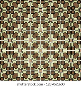 Abstract Vector Seamless Pattern With Abstract Geometric retro Style. Repeating Sample Figure And Line. For Modern Interiors Design, Wallpaper, Textile Industry. Brown, light olive color.
