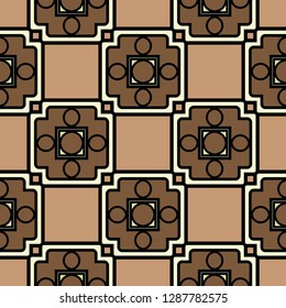 Abstract Vector Seamless Pattern With Abstract Geometric retro Style. Repeating Sample Figure And Line. For Modern Interiors Design, Wallpaper, Textile Industry. Brown, light olive color.