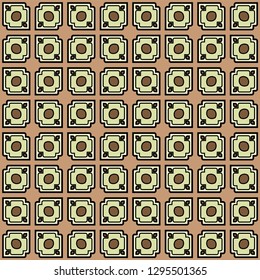 Abstract Vector Seamless Pattern With Abstract Geometric retro Style. Repeating Sample Figure And Line. For Modern Interiors Design, Wallpaper, Textile Industry. Brown, light olive color.