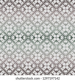 Abstract Vector Seamless Pattern With Abstract Geometric Style. Repeating Sample Figure And Line. Grey, green color.