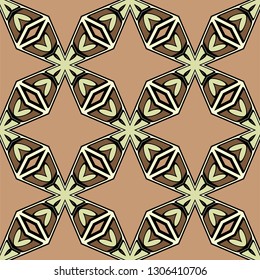 Abstract Vector Seamless Pattern With Abstract Geometric retro Style. Repeating Sample Figure And Line. For Modern Interiors Design, Wallpaper, Textile Industry. Brown, light olive color.