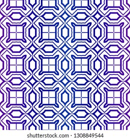 Abstract Vector Seamless Pattern With Abstract geometric Style. Repeating Sample Figure And Line. For Modern Interiors Design, Wallpaper, Textile Industry. Purple gradient color.