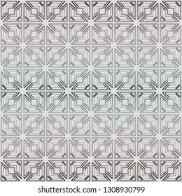 Abstract Vector Seamless Pattern With Abstract Geometric Style. Repeating Sample Figure And Line. Grey, green color.