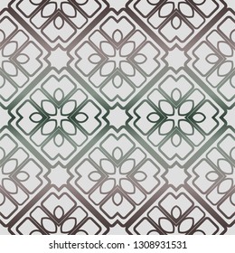 Abstract Vector Seamless Pattern With Abstract Geometric Style. Repeating Sample Figure And Line. Grey, green color.
