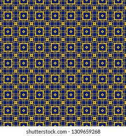 Abstract Vector Seamless Pattern With Abstract Geometric Style. Repeating Sample Figure And Line. Blue yellow color.