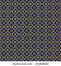 Abstract Vector Seamless Pattern With Abstract Geometric Style. Repeating Sample Figure And Line. Blue yellow color.