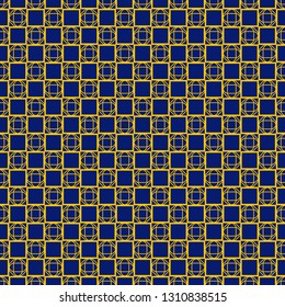 Abstract Vector Seamless Pattern With Abstract Geometric Style. Repeating Sample Figure And Line. Blue yellow color.