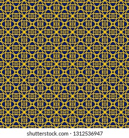 Abstract Vector Seamless Pattern With Abstract Geometric Style. Repeating Sample Figure And Line. Blue yellow color.