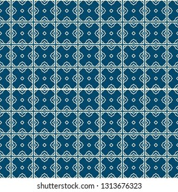 Abstract Vector Seamless Pattern With Abstract Geometric Style. Repeating Sample Figure And Line. For Fashion Interiors Design, Wallpaper, Textile Industry. Silver blue color.