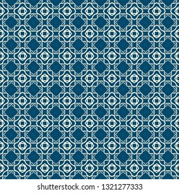 Abstract Vector Seamless Pattern With Abstract Geometric Style. Repeating Sample Figure And Line. For Fashion Interiors Design, Wallpaper, Textile Industry. Silver blue color.