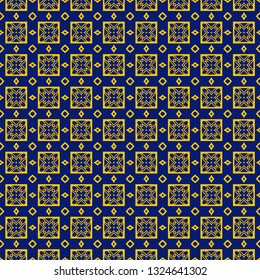 Abstract Vector Seamless Pattern With Abstract Geometric Style. Repeating Sample Figure And Line. Blue yellow color.