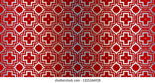 Abstract Vector Seamless Pattern With Abstract Geometric Style. Repeating Sample Figure And Line. For Fashion Interiors Design, Wallpaper, Textile Industry. Silver red color.