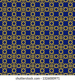 Abstract Vector Seamless Pattern With Abstract Geometric Style. Repeating Sample Figure And Line. Blue yellow color.