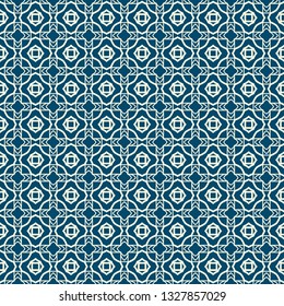 Abstract Vector Seamless Pattern With Abstract Geometric Style. Repeating Sample Figure And Line. For Fashion Interiors Design, Wallpaper, Textile Industry. Silver blue color.