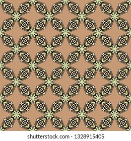 Abstract Vector Seamless Pattern With Abstract Geometric retro Style. Repeating Sample Figure And Line. For Modern Interiors Design, Wallpaper, Textile Industry. Brown, light olive color.