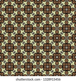 Abstract Vector Seamless Pattern With Abstract Geometric retro Style. Repeating Sample Figure And Line. For Modern Interiors Design, Wallpaper, Textile Industry. Brown, light olive color.