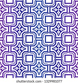Abstract Vector Seamless Pattern With Abstract geometric Style. Repeating Sample Figure And Line. For Modern Interiors Design, Wallpaper, Textile Industry. Purple gradient color.