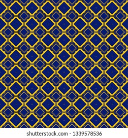 Abstract Vector Seamless Pattern With Abstract Geometric Style. Repeating Sample Figure And Line. Blue yellow color.