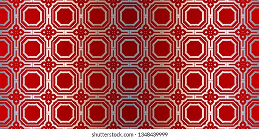 Abstract Vector Seamless Pattern With Abstract Geometric Style. Repeating Sample Figure And Line. For Fashion Interiors Design, Wallpaper, Textile Industry. Silver red color.