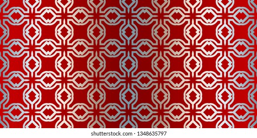 Abstract Vector Seamless Pattern With Abstract Geometric Style. Repeating Sample Figure And Line. For Fashion Interiors Design, Wallpaper, Textile Industry. Silver red color.