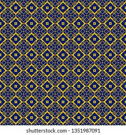 Abstract Vector Seamless Pattern With Abstract Geometric Style. Repeating Sample Figure And Line. Blue yellow color.