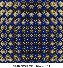 Abstract Vector Seamless Pattern With Abstract Geometric Style. Repeating Sample Figure And Line. Blue yellow color.