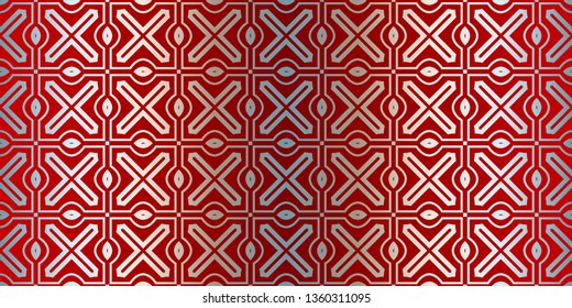 Abstract Vector Seamless Pattern With Abstract Geometric Style. Repeating Sample Figure And Line. For Fashion Interiors Design, Wallpaper, Textile Industry. Silver red color.