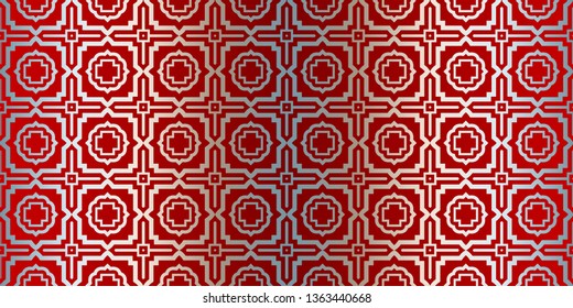 Abstract Vector Seamless Pattern With Abstract Geometric Style. Repeating Sample Figure And Line. For Fashion Interiors Design, Wallpaper, Textile Industry. Silver red color.