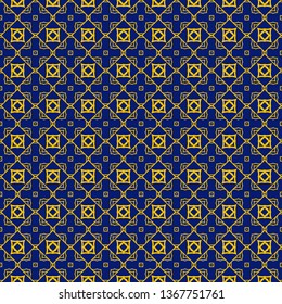 Abstract Vector Seamless Pattern With Abstract Geometric Style. Repeating Sample Figure And Line. Blue yellow color.