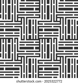 Abstract vector seamless pattern. Geometric background with symmetric lines lattice. Repeating geometric shapes, cross shapes. Black and white background.