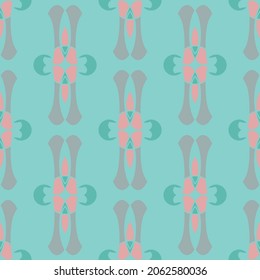 Abstract vector seamless pattern with geometric shapes ion soft green and pale pink