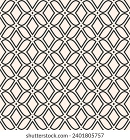 Abstract vector seamless pattern with geometric mesh design. Simple black and white linear texture. Minimal oriental style lattice background. Vector repeat ornament for decor, print, carpet, cloth
