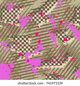 Abstract vector seamless pattern for girls, boys, clothes. Creative background with dots, geometric figures. Funny wallpaper for textile and fabric. Fashion style. Colorful bright.