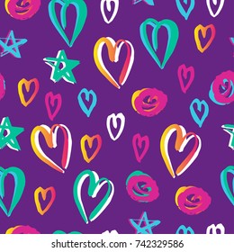 Abstract vector seamless pattern for girls, boys, clothes. Creative background with dots, geometric figures. Funny wallpaper for textile and fabric. Fashion style. Colorful bright.