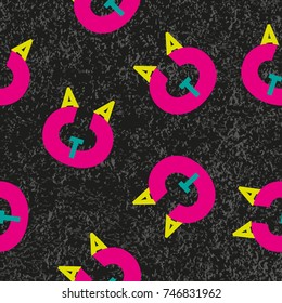 Abstract vector seamless pattern for girls, boys, clothes. Creative background with dots, geometric figures,stripes inscriptions Funny wallpaper for textile and fabric. Fashion style. Colorful bright.