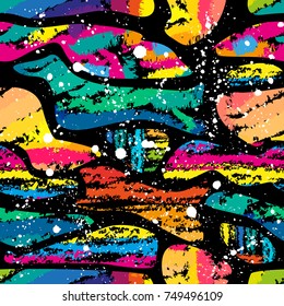 Abstract vector seamless pattern for girls, boys, clothes. Creative background with dots, geometric figures. Funny wallpaper for textile and fabric. Fashion style. Colorful bright.