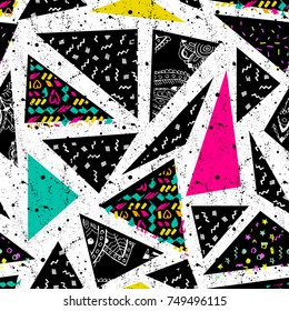 Abstract vector seamless pattern for girls, boys, clothes. Creative background with dots, geometric figures. Funny wallpaper for textile and fabric. Fashion style. Colorful bright.