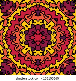 Abstract vector seamless pattern. Hand drawn symmetric ornament. Unique cartoon tile.