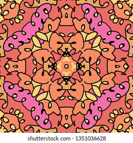 Abstract vector seamless pattern. Hand drawn symmetric ornament. Unique cartoon tile.