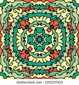 Abstract vector seamless pattern. Hand drawn symmetric ornament. Unique cartoon tile.