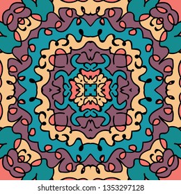 Abstract vector seamless pattern. Hand drawn symmetric ornament. Unique cartoon tile.