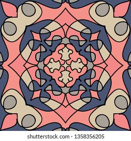 Abstract vector seamless pattern. Hand drawn symmetric ornament. Unique cartoon tile.