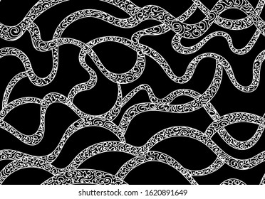 Abstract vector seamless pattern with hand drawn figured waving lines. You can use any color of background