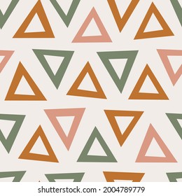 Abstract vector seamless pattern. Hand drawn background with geometric shapes in earthy colors. Modern cover concept. Colorful simple geometrical shapes and figures for prints and wallpaper