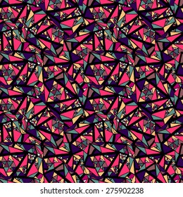 Abstract vector seamless pattern with hand-drawn triangles on black background in street art graffiti style. Seamless pattern can be used for textile, wallpaper, wrapping paper, web. Endless texture