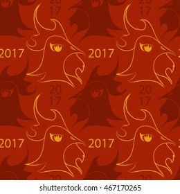 Abstract vector seamless pattern. Hand-drawn Chinese symbol of 2017 New Year - Fire Rooster silhouette. For backdrop, background, fabric, wallpaper, wrapping, oriental winter holiday design. Eps 8.