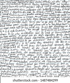 Abstract vector seamless pattern with handwritten unreadable words on a linear copybook paper